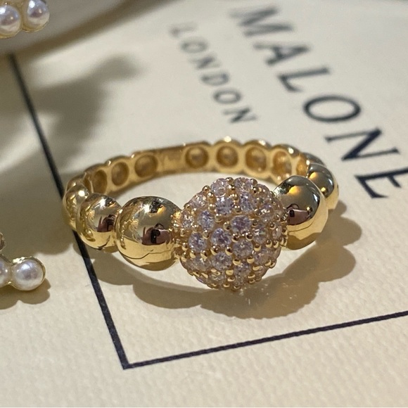 18K Real Gold Bubble Ring with Stone - Picture 3 of 16